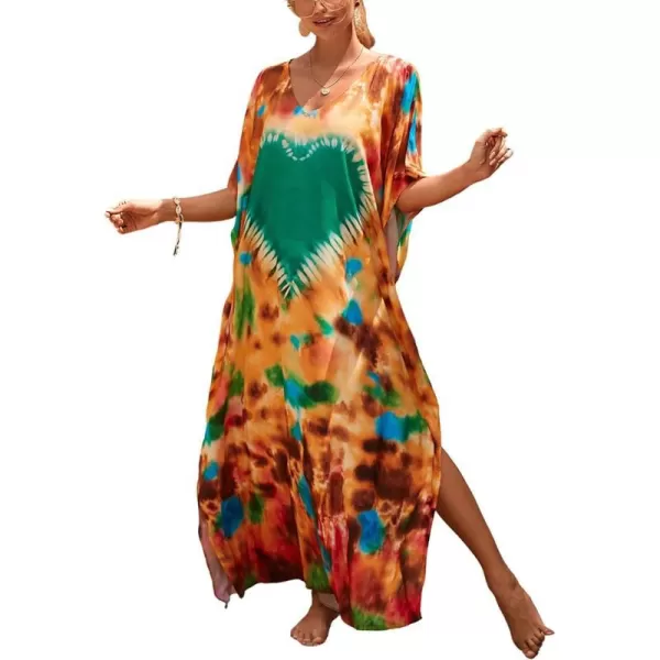 Bsubseach Women Colorful Geometric Beach Cover Up Loose Kaftan Dress