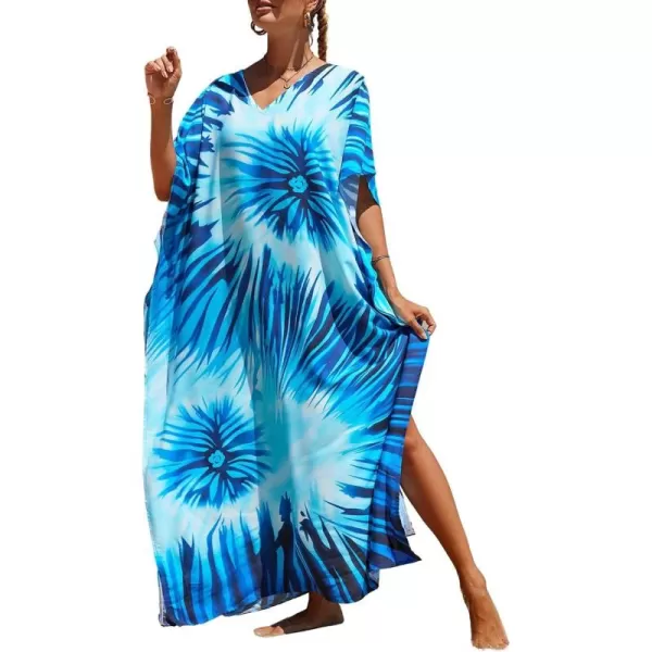 Bsubseach Women Colorful Geometric Beach Cover Up Loose Kaftan Dress