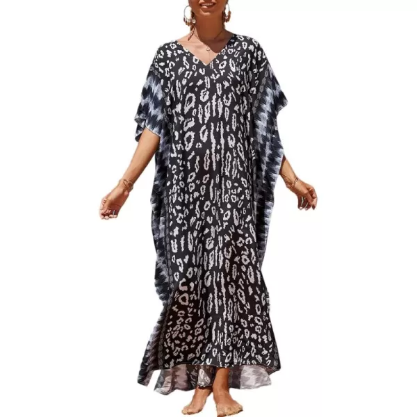 Bsubseach Women Colorful Geometric Beach Cover Up Loose Kaftan Dress