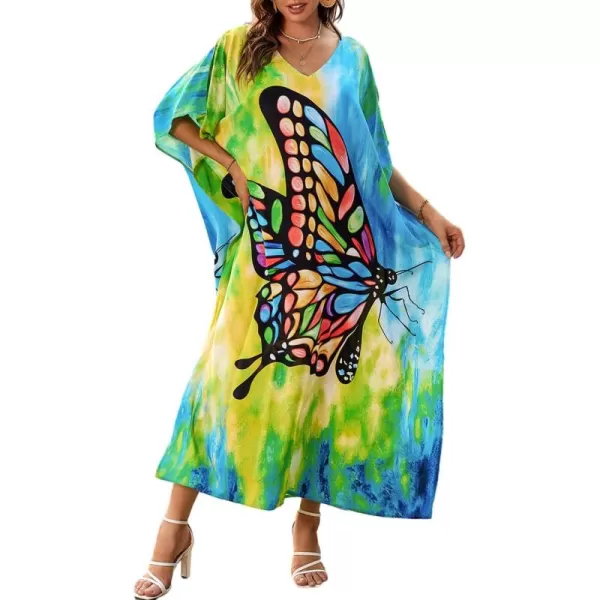 Bsubseach Women Colorful Geometric Beach Cover Up Loose Kaftan Dress