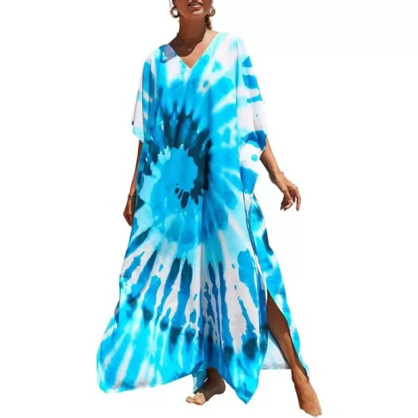 Bsubseach Women Colorful Geometric Beach Cover Up Loose Kaftan Dress
