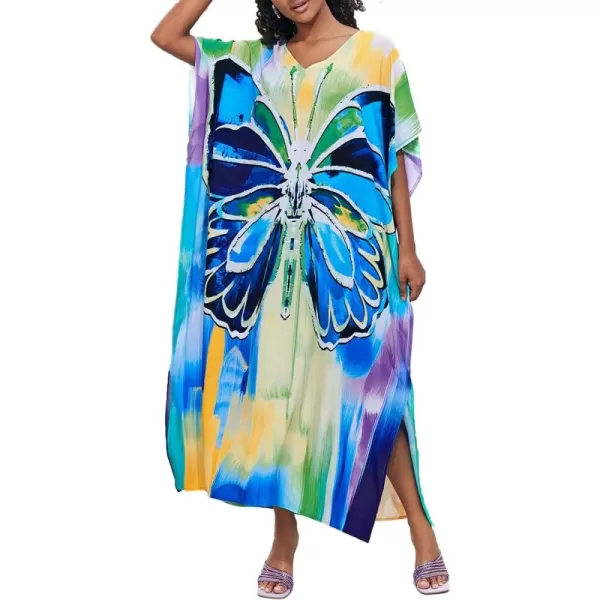 Bsubseach Women Colorful Geometric Beach Cover Up Loose Kaftan Dress