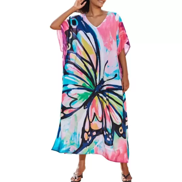 Bsubseach Women Colorful Geometric Beach Cover Up Loose Kaftan Dress