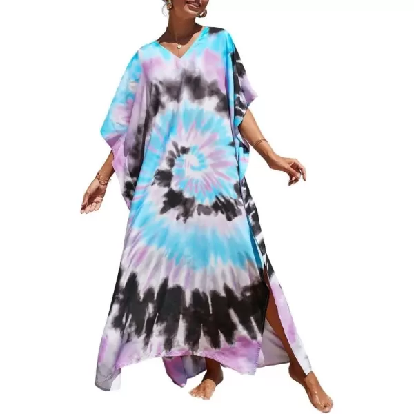 Bsubseach Women Colorful Geometric Beach Cover Up Loose Kaftan Dress