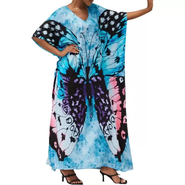 Bsubseach Women Colorful Geometric Beach Cover Up Loose Kaftan Dress
