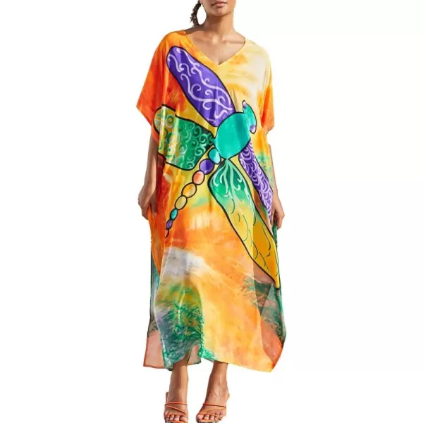 Bsubseach Women Colorful Geometric Beach Cover Up Loose Kaftan Dress