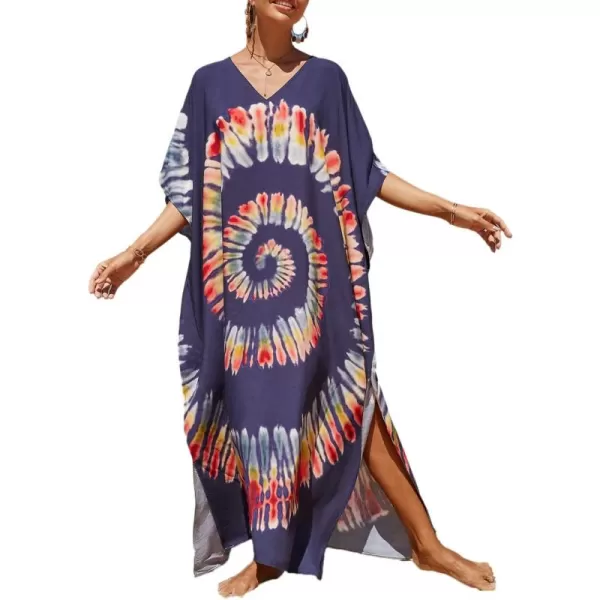 Bsubseach Women Colorful Geometric Beach Cover Up Loose Kaftan Dress