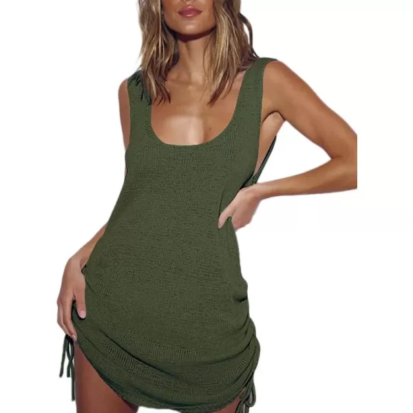 Bsubseach Women Crochet Bikini Cover Ups Summer Scoop Neck Beach Tank Dress