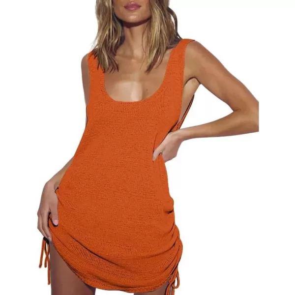 Bsubseach Women Crochet Bikini Cover Ups Summer Scoop Neck Beach Tank Dress