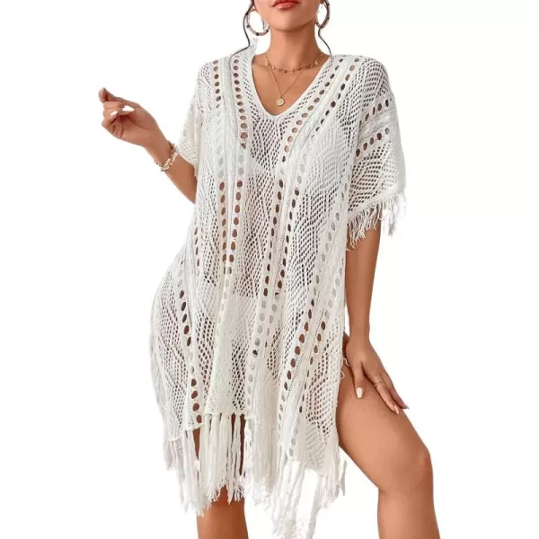 Bsubseach Women Crochet Cover Up Summer Hollow Out Bathing Suit Cover Ups Knit Bikini Beach Dress with Tassel
