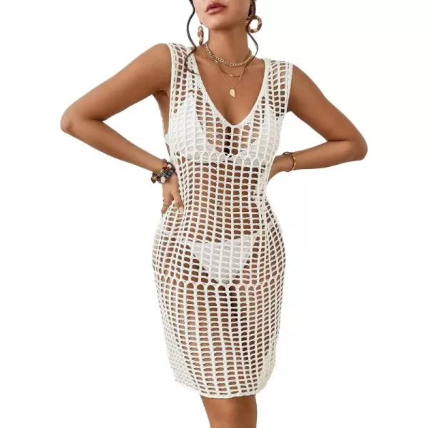 Bsubseach Women Crochet Cover Ups Knit Bathing Suit Coverup Sleeveless Beach Dress Swimwear