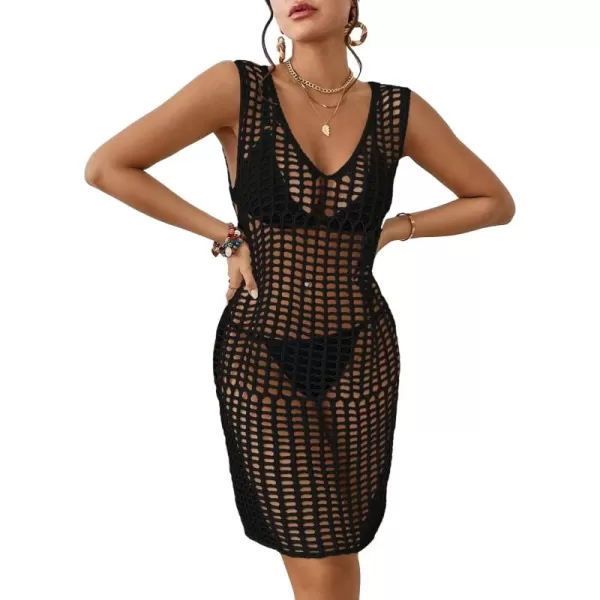 Bsubseach Women Crochet Cover Ups Knit Bathing Suit Coverup Sleeveless Beach Dress Swimwear