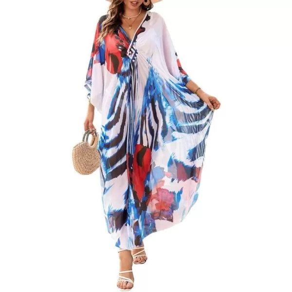 Bsubseach Women Ethnic Print Kaftan Beach Dress Mesh Sheer Swimsuit Cover Up Plus Size Caftan Dress