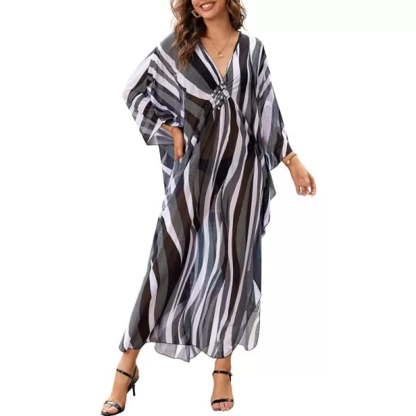 Bsubseach Women Ethnic Print Kaftan Beach Dress Mesh Sheer Swimsuit Cover Up Plus Size Caftan Dress