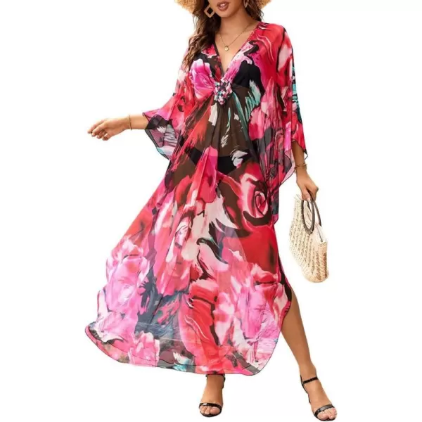 Bsubseach Women Ethnic Print Kaftan Beach Dress Mesh Sheer Swimsuit Cover Up Plus Size Caftan Dress