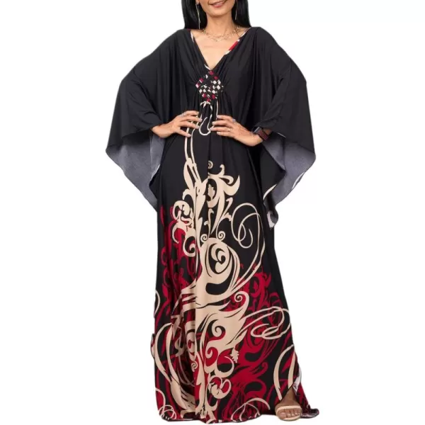 Bsubseach Women Ethnic Print Kaftan Beach Dress Plus Size Swimsuit Cover Up
