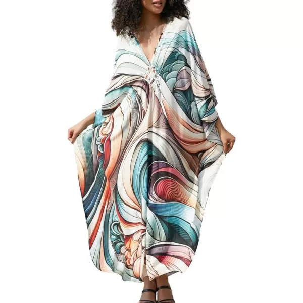 Bsubseach Women Ethnic Print Kaftan Beach Dress Plus Size Swimsuit Cover Up