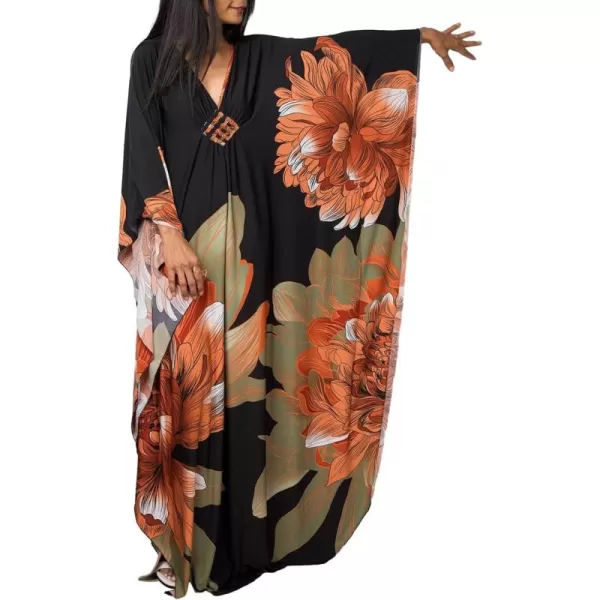 Bsubseach Women Ethnic Print Kaftan Beach Dress Plus Size Swimsuit Cover Up