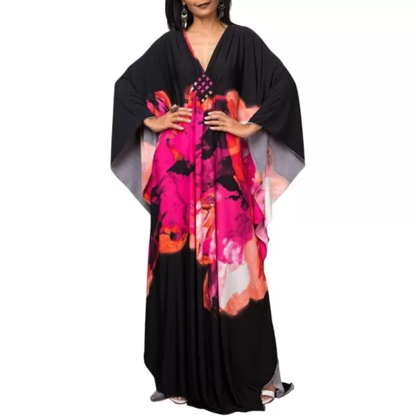 Bsubseach Women Ethnic Print Kaftan Beach Dress Plus Size Swimsuit Cover Up