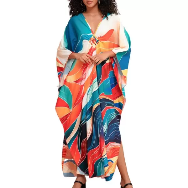 Bsubseach Women Ethnic Print Kaftan Beach Dress Plus Size Swimsuit Cover Up