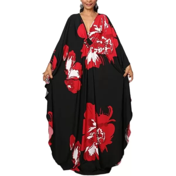 Bsubseach Women Ethnic Print Kaftan Beach Dress Plus Size Swimsuit Cover Up