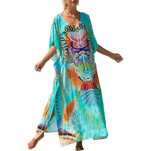 Bsubseach Women Kaftan Dress Print Swimsuit Cover Up Plus Szie Caftans Maxi Beach Dress