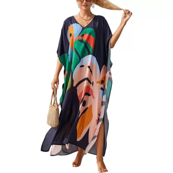 Bsubseach Women Kaftan Dress Print Swimsuit Cover Up Plus Szie Caftans Maxi Beach Dress