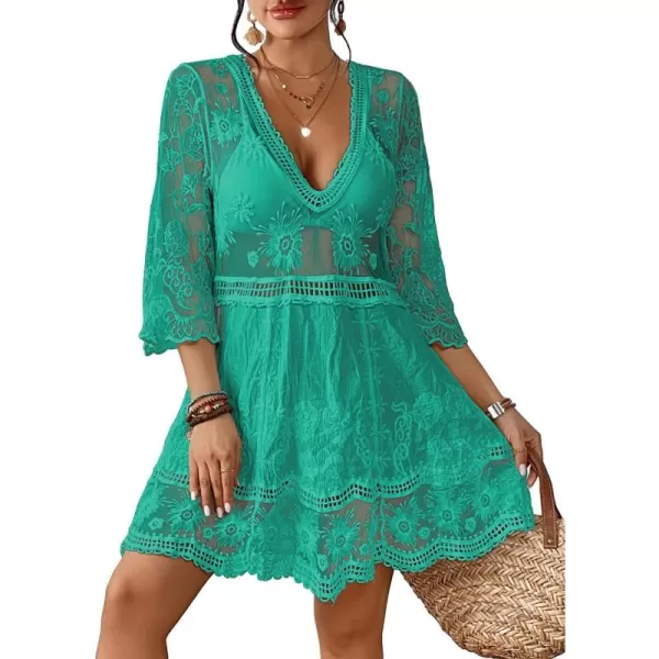 Bsubseach Women Lace Embroidered Swimsuit Cover Up Hollow Out Beach Dress Bikini Coverup