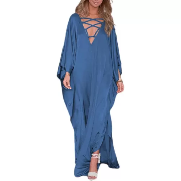 Bsubseach Women Lace Up V Neck Bikini Swimsuit Cover Up Batwing Sleeve Satin Beach Dress