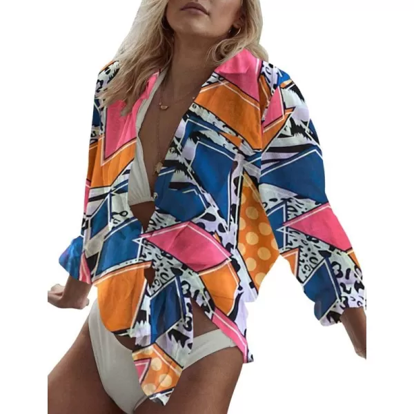 Bsubseach Women Long Sleeve Beach Shirt Blouses Bathing Suit Cover Up Button Down Collar