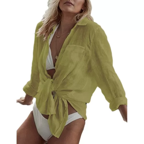 Bsubseach Women Long Sleeve Beach Shirt Blouses Bathing Suit Cover Up Button Down Collar