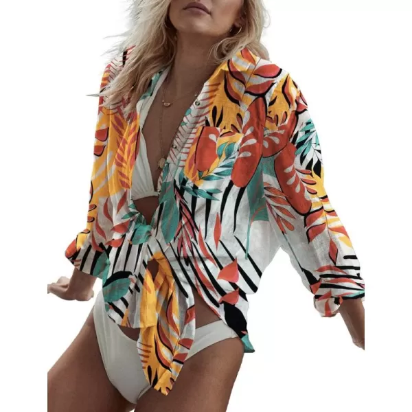 Bsubseach Women Long Sleeve Beach Shirt Blouses Bathing Suit Cover Up Button Down Collar