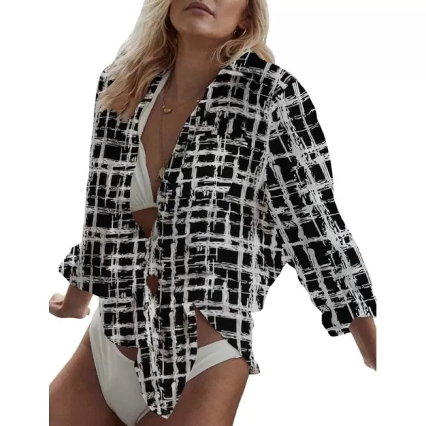 Bsubseach Women Long Sleeve Beach Shirt Blouses Bathing Suit Cover Up Button Down Collar