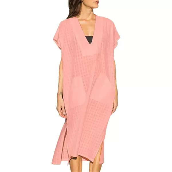 Bsubseach Women Plaid Swimsuit Cover Up V Neck Kaftan Dresses Caftan Maxi Dress