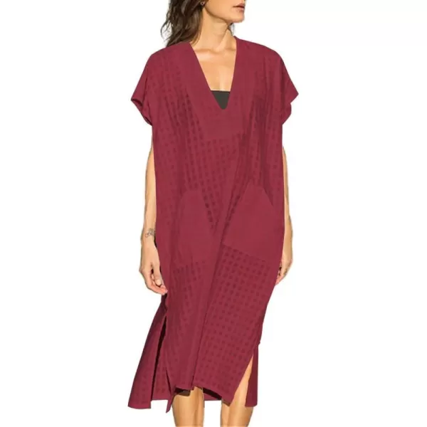 Bsubseach Women Plaid Swimsuit Cover Up V Neck Kaftan Dresses Caftan Maxi Dress