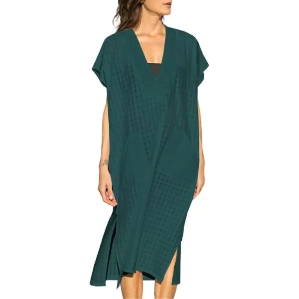 Bsubseach Women Plaid Swimsuit Cover Up V Neck Kaftan Dresses Caftan Maxi Dress