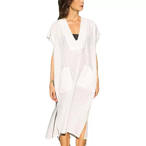 Bsubseach Women Plaid Swimsuit Cover Up V Neck Kaftan Dresses Caftan Maxi Dress