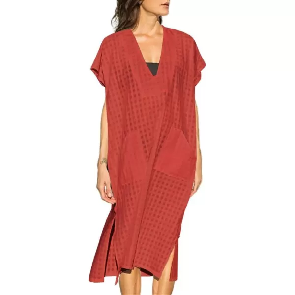 Bsubseach Women Plaid Swimsuit Cover Up V Neck Kaftan Dresses Caftan Maxi Dress