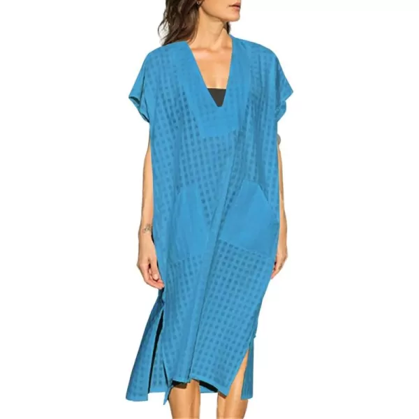 Bsubseach Women Plaid Swimsuit Cover Up V Neck Kaftan Dresses Caftan Maxi Dress