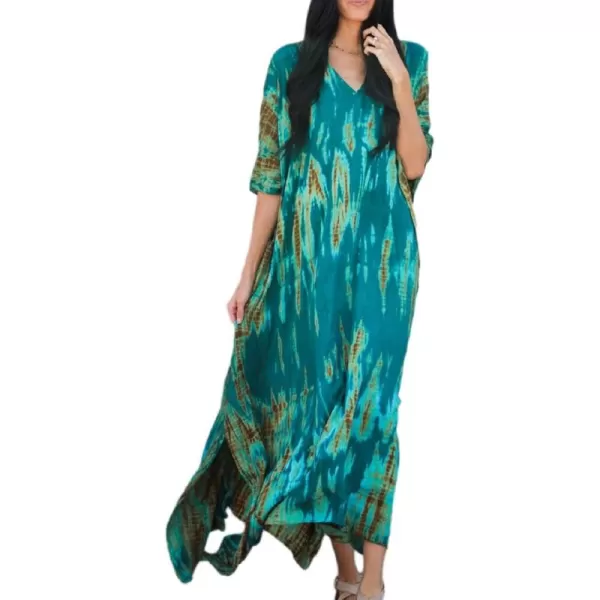 Bsubseach Women Print Beach Kaftan Dress Short Sleeve Plus Size Bathing Suit Cover Ups