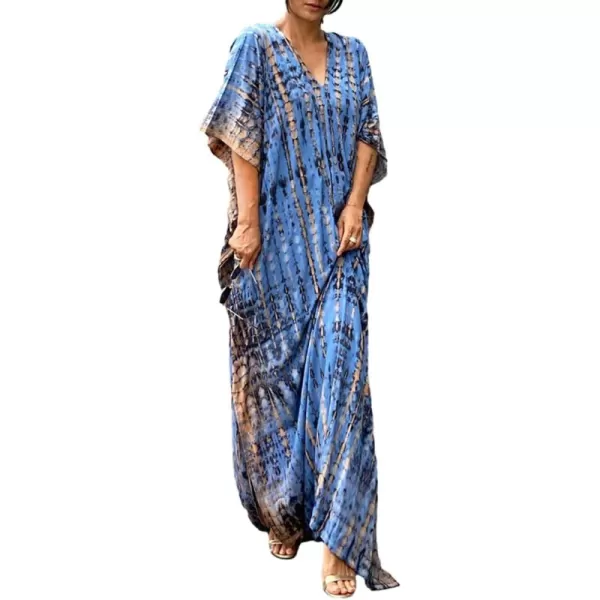 Bsubseach Women Print Beach Kaftan Dress Short Sleeve Plus Size Bathing Suit Cover Ups