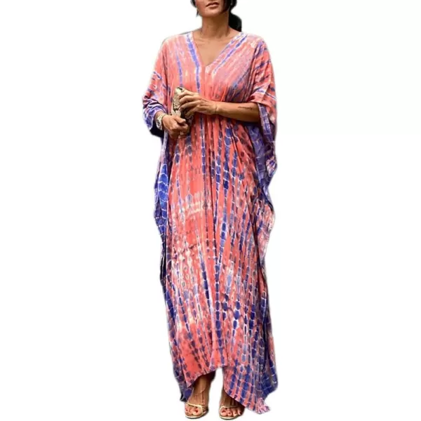 Bsubseach Women Print Beach Kaftan Dress Short Sleeve Plus Size Bathing Suit Cover Ups
