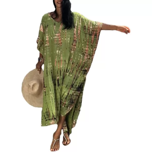 Bsubseach Women Print Beach Kaftan Dress Short Sleeve Plus Size Bathing Suit Cover Ups