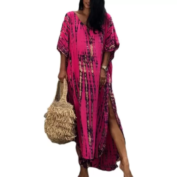 Bsubseach Women Print Beach Kaftan Dress Short Sleeve Plus Size Bathing Suit Cover Ups