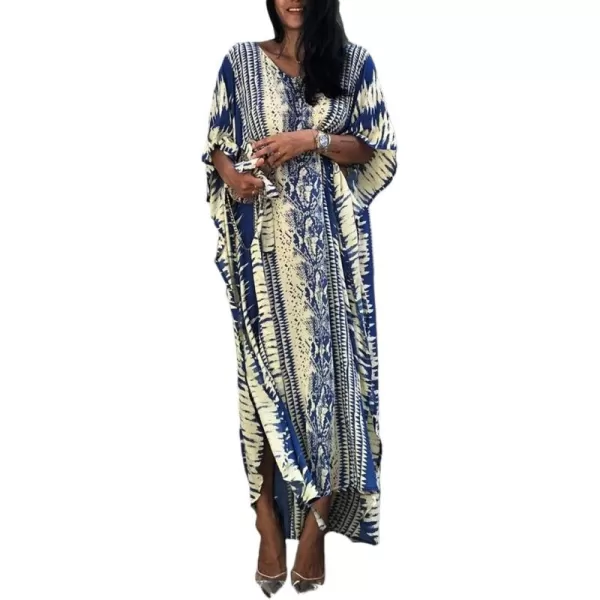 Bsubseach Women Print Beach Kaftan Dress Short Sleeve Plus Size Bathing Suit Cover Ups