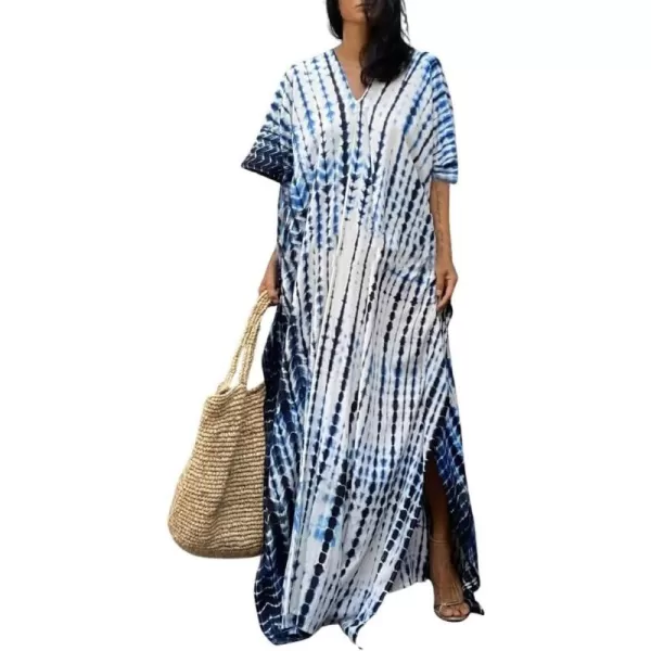 Bsubseach Women Print Beach Kaftan Dress Short Sleeve Plus Size Bathing Suit Cover Ups