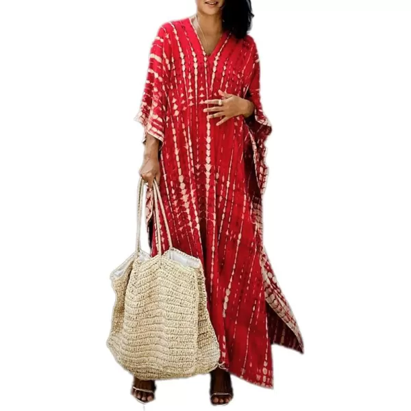 Bsubseach Women Print Beach Kaftan Dress Short Sleeve Plus Size Bathing Suit Cover Ups