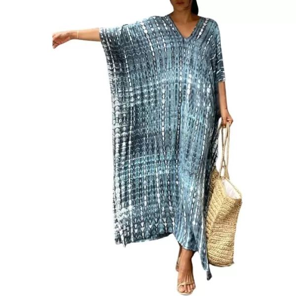 Bsubseach Women Print Beach Kaftan Dress Short Sleeve Plus Size Bathing Suit Cover Ups