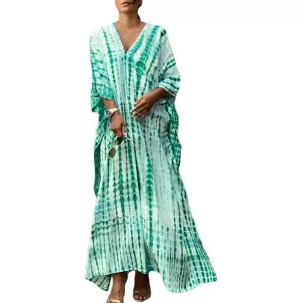 Bsubseach Women Print Beach Kaftan Dress Short Sleeve Plus Size Bathing Suit Cover Ups