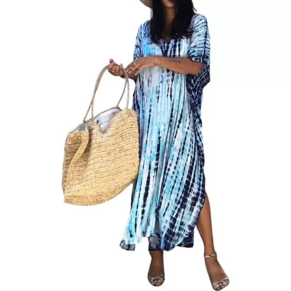 Bsubseach Women Print Beach Kaftan Dress Short Sleeve Plus Size Bathing Suit Cover Ups